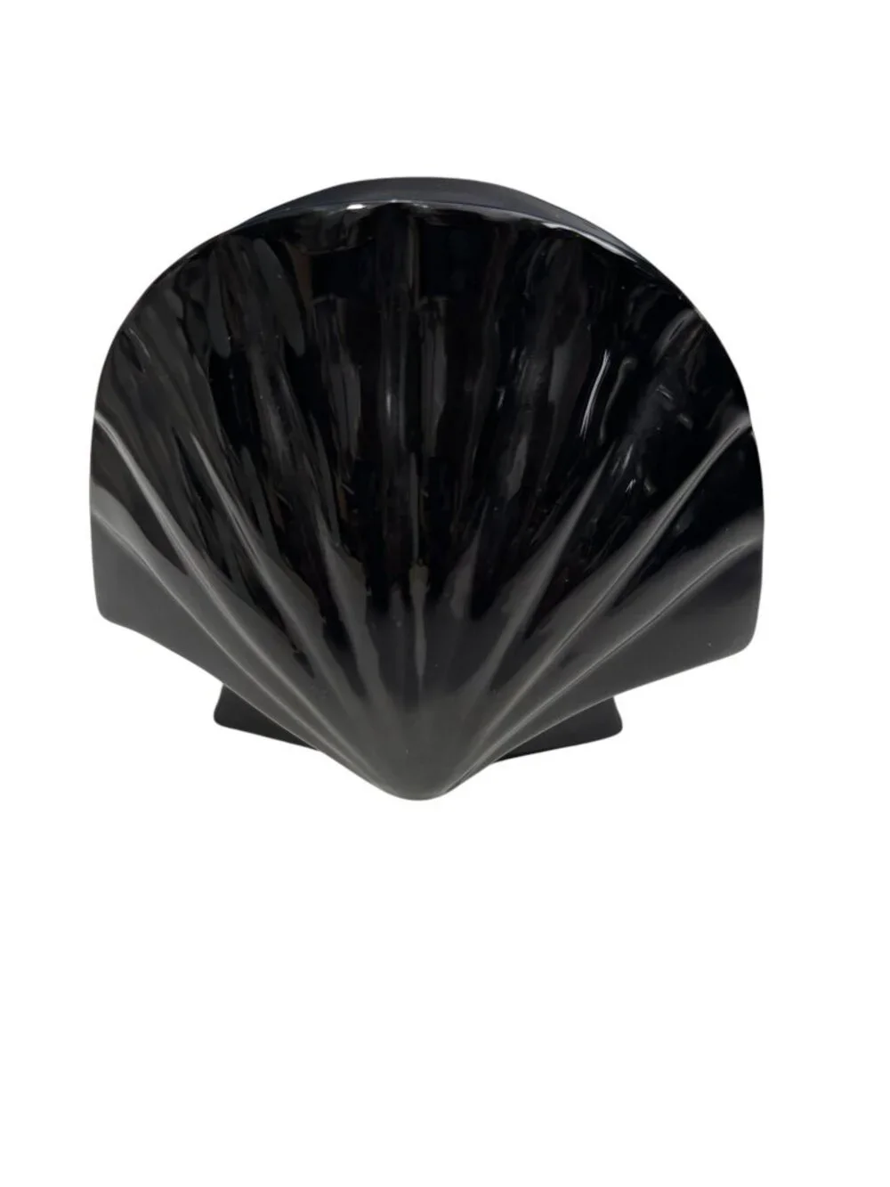 Vintage 80's Black Ceramic Clam Shell-Shaped Toothbrush Holder